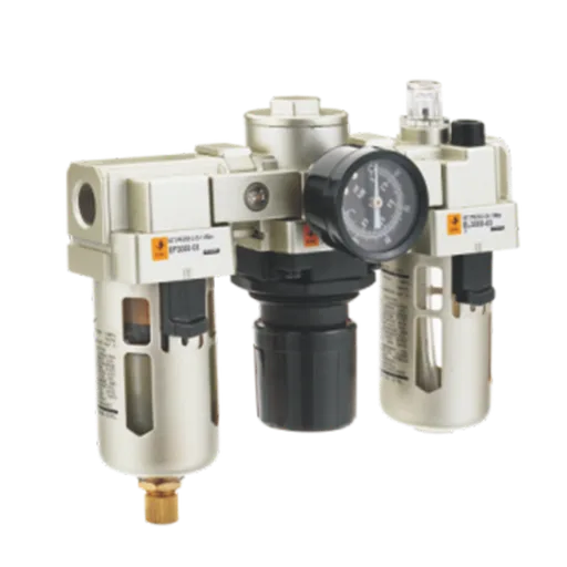 Combinación Filtro Regulador y Lubricador EC1010-M55 FRL M5, manómetro redondo, Bar/Psi, purga manual, 25um