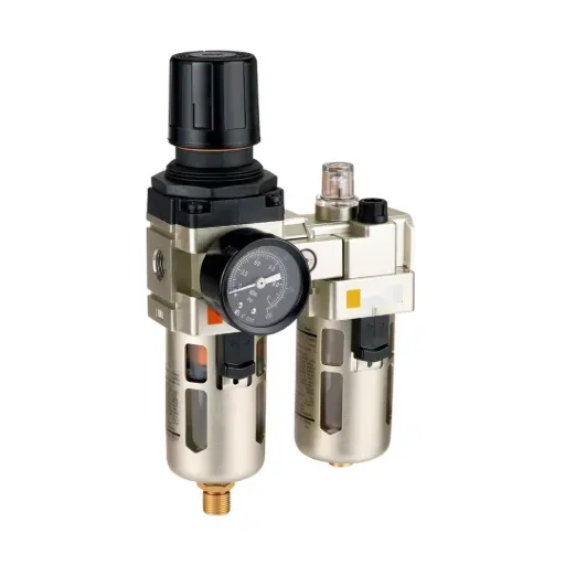 Combinación Filtro Regulador y Lubricador EC4010-065 FRL 3/4" BSP, manómetro redondo, Bar/Psi, purga manual, 25um